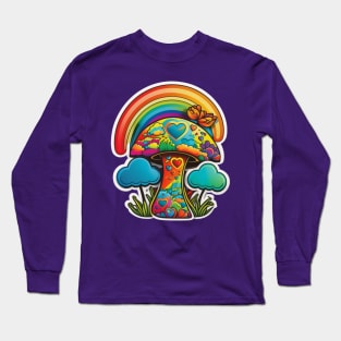 Groovy Psychedelic Mushrooms in Purple Long Sleeve T-Shirt